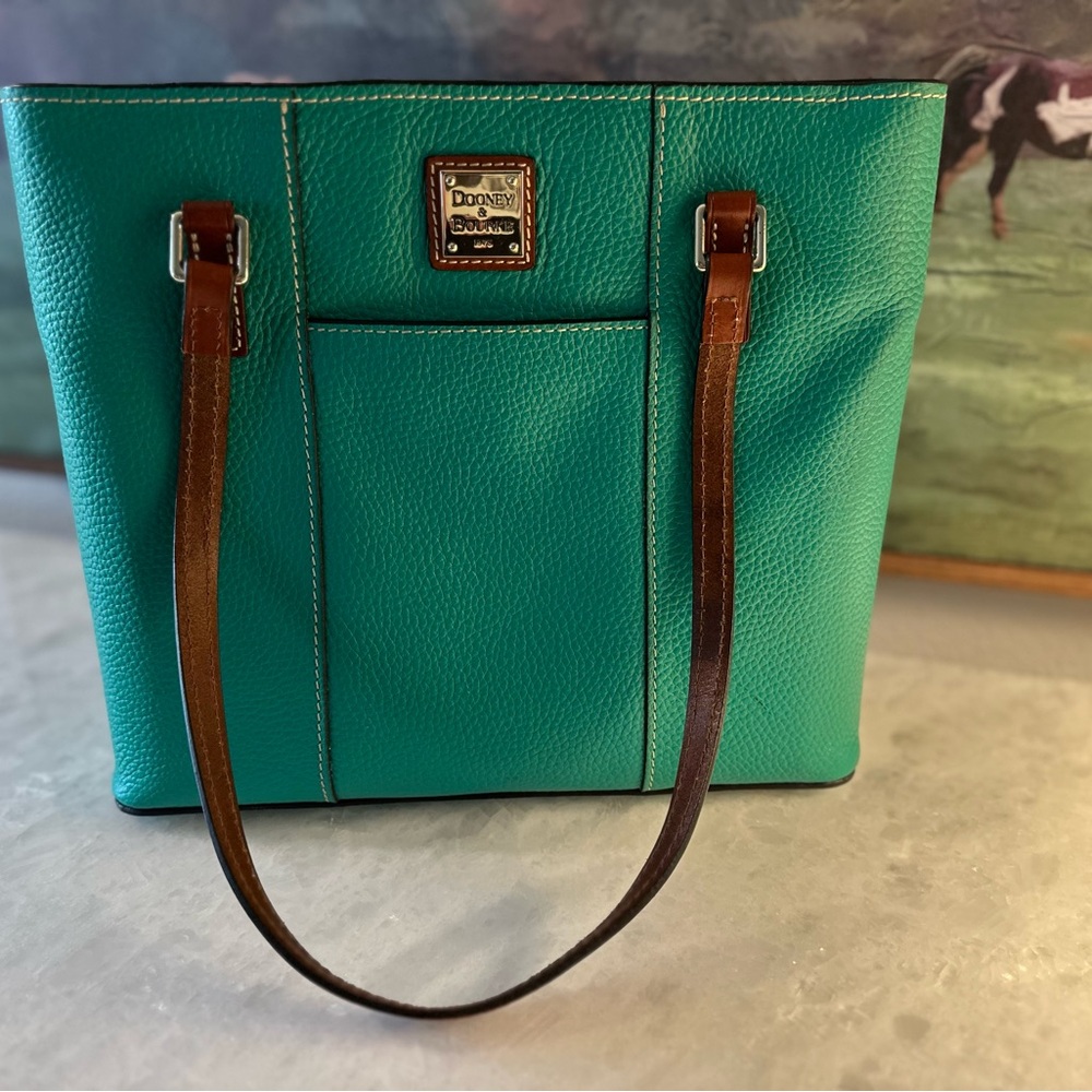Dooney & Bourke Teal Tote Bag with Brown Straps